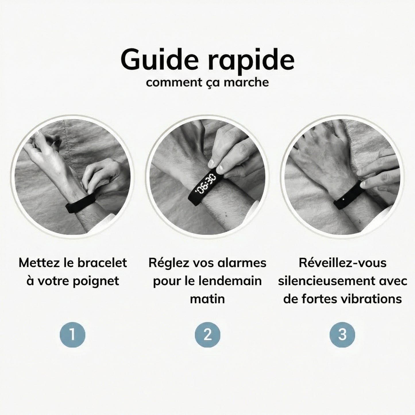 RiseFloow - Bracelet Réveil Vibrant Blanc