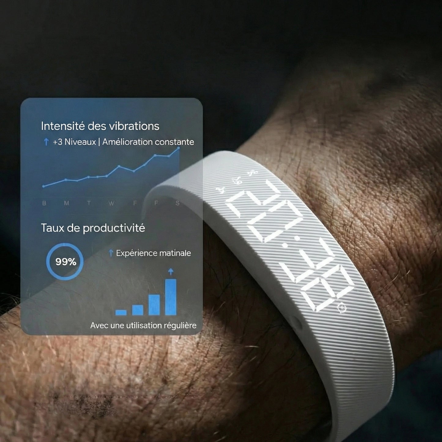 RiseFloow - Bracelet Réveil Vibrant Blanc