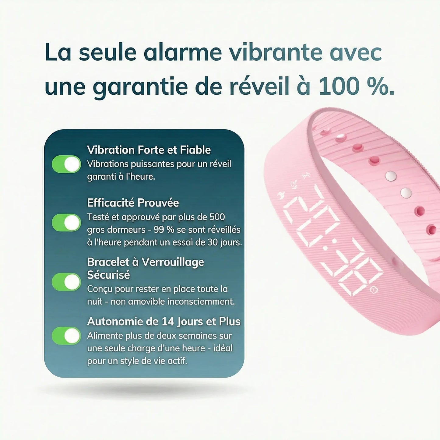 RiseFloow - Bracelet Réveil Vibrant Rose