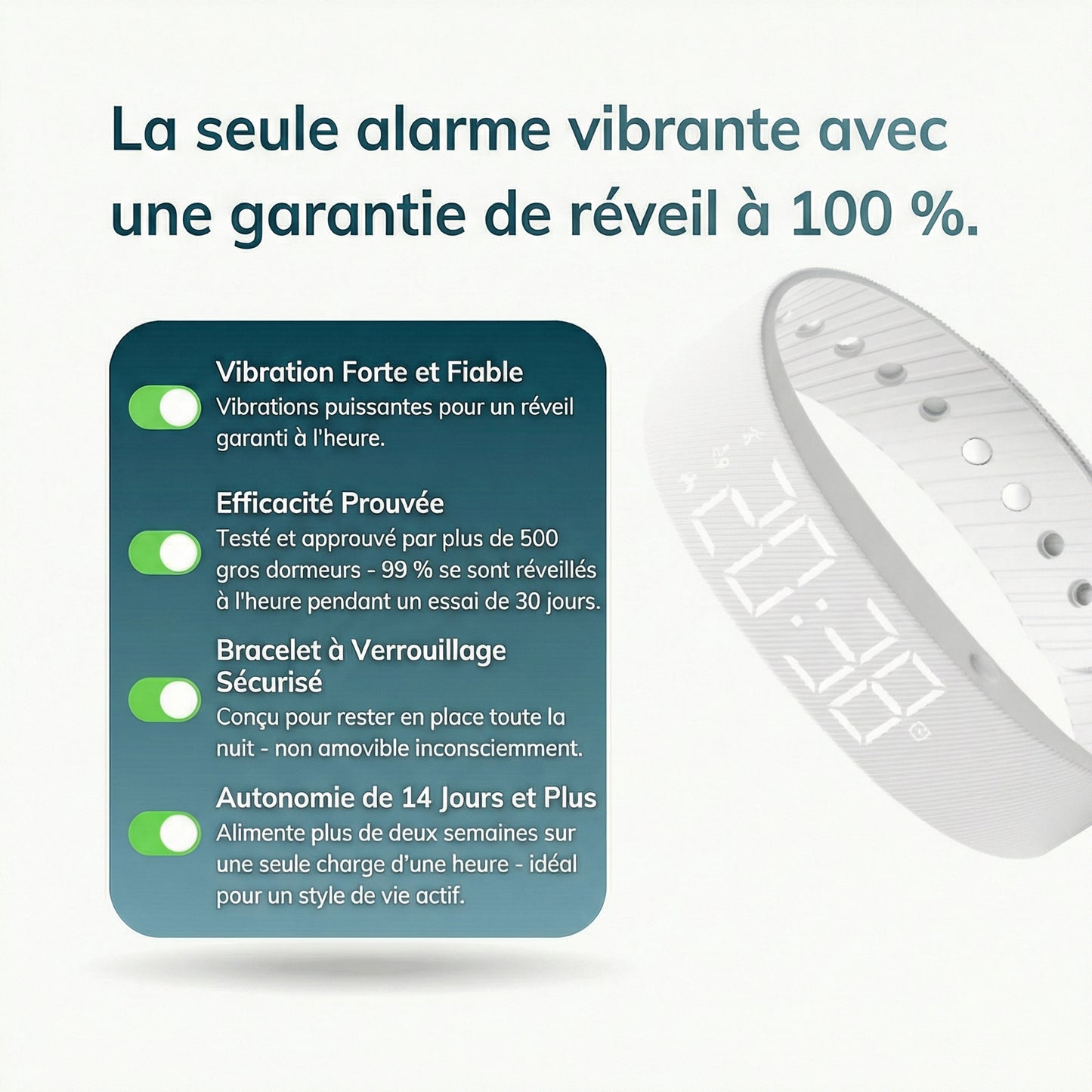 RiseFloow - Bracelet Réveil Vibrant Blanc